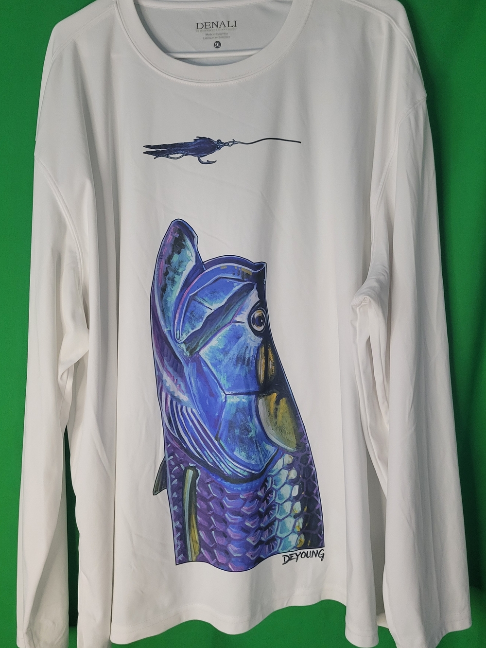 White Performance Fishing Shirt Mens Tarpon Head Graphic Denali Size 3x 3XL Wick